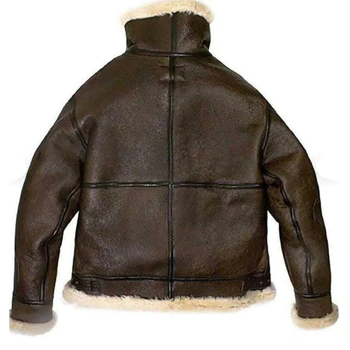 Women Brown Aviator Fur Shearling Leather Jacket for sale
