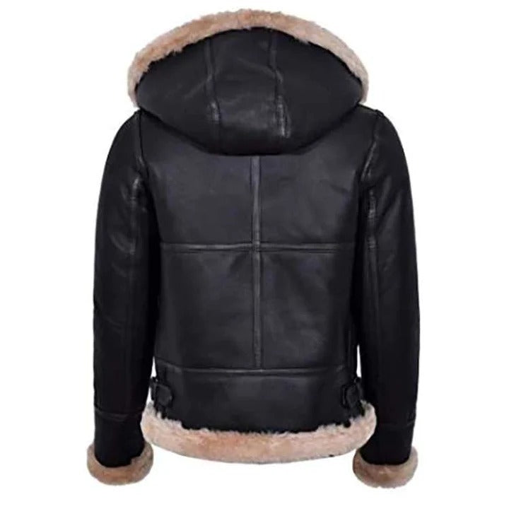 Buy ﻿Women Hooded Flying Aviator Leather Jacket for sale